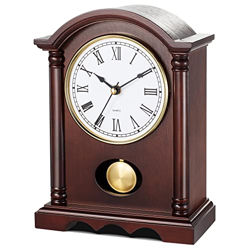 AYRELY?? Classic Grandfather Mantel Clock for Living Room D??co, Elegant Wooden Finish, Gold-Tone Pendulum, Desk Clock for Living Room, Bedroom, Farmhouse D??cor