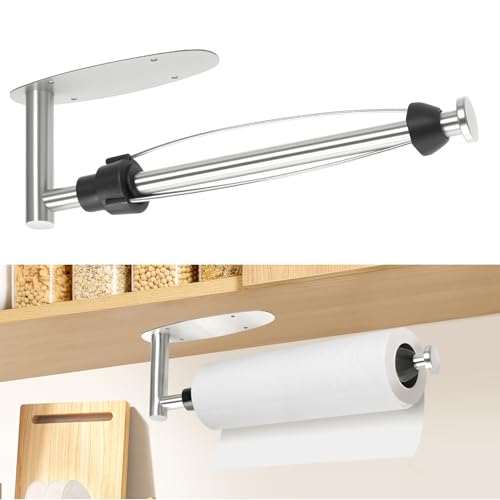 Romon Kitchen Roll Holder with Sticker, Kitchen Roll Holder with Damping Effect, Scottex Kitchen Holder for Bathroom and Kitchen, Wall Mount, Self-Adhesive or Drilling Design, Silver