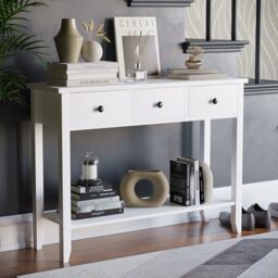 Vida Designs Windsor 3 Drawer Console Table - White - Living Room Furniture - 74H x 100W x 30D cm - with Undershelf - Large Capacity Storage