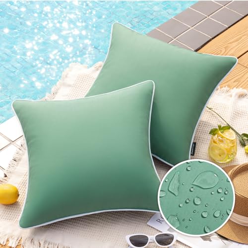 Phantoscope Pack of 2 Outdoor Waterproof Throw Pillow Covers Decorative Square Cushion Case Patio Pillows for Couch Tent Sunbrella, Pine Green 18x18 inches