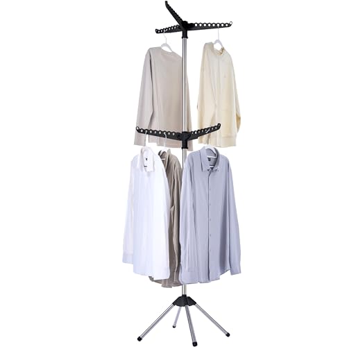 CASAMAYA Clothes Drying Rack Foldable, 74.8 inch 2 Tier Laundry Drying Rack with Rotating Clothes Rail for 54 Pieces of Clothes, Space Saving, Indoor, Stainless Steel, Black and Silver CDR002B01