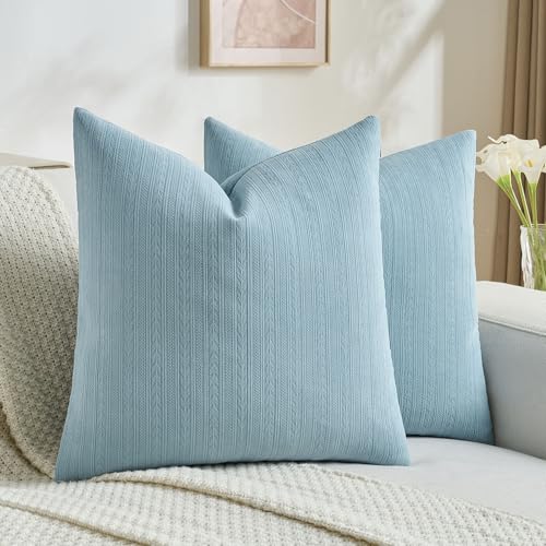 FUTEI Haze Blue Decorative Throw Pillow Covers 26x26 Inch Set of 2,Soft Cozy Wheat Ear Striped Patterns Euro Pillow Shams,Modern Home Decor for Couch Bed Living Room