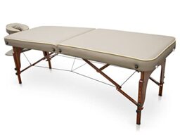 Quirumed SPA Massage Table, Portable, Wooden, Beige, Varnished Wood, Leatherette, High Density Padding, Adjustable Height, Foldable, Detachable Headrest, up to 210 kg