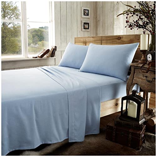 Gaveno Cavailia Premium Quality Plain Dyed Thermal Flannelette Fitted Sheet, Soft & Cosy 100% Brushed Cotton Flannel Linen, Easycare Bedding, Blue, Kingsize Bedsheet, King 423577