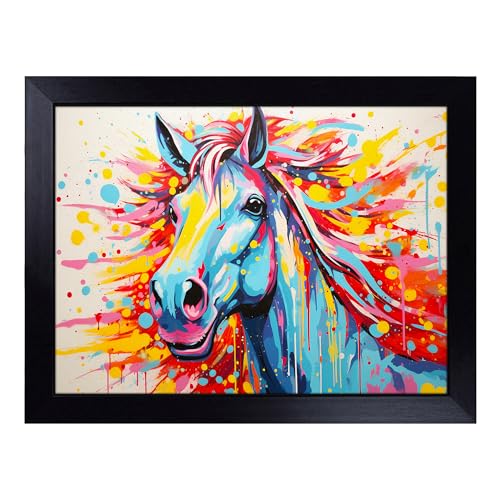 Lap Tray with Bean Bag Cushion, Horse Pop Art - Handmade in the UK, Raised Wooden Edge, Padded Cushion, Heat-Resistant Wipe-Clean Surface, for Meals, Laptops and Crafts