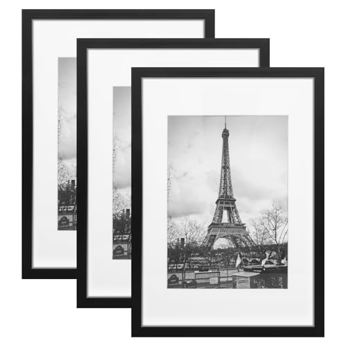 Cozary A4 Photo Frame, Multiple Wall Photo Frames, Picture Frame 21x29.7 Set of 3, Black Picture Frame for Wall or Table Display, Home Bedroom Office Decoration