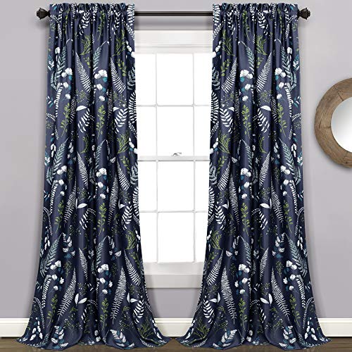 "Lush Decor Navy-and-Green Devonia Room-Darkening Window Curtain Set (84"" x 52""), 84 in x 52 in, Navy & Green"