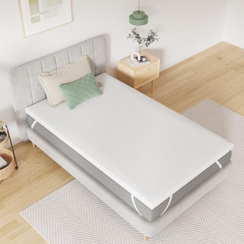 Novilla Mattress Topper 90 x 200 cm, 7.5 cm High, Bamboo Foam Mattress Topper for Box Spring Bed, Caravan, Sofa Bed, Mattress Protector, Cover, Washable, Oeko-Tex