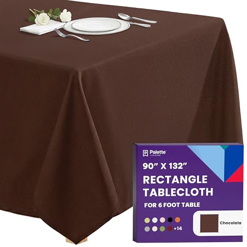 Gee Di Moda Rectangle Tablecloth - 90 x 132 Inch Chocolate Table Cloth for 6 Foot Table with Floor-Length Drop - Heavy Duty Washable Fabric - 6 Ft Buffet Table, Holiday Party, Wedding & Baby Shower