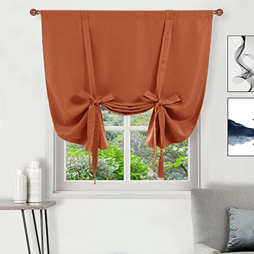 DWCN Blackout Curtains-Tie Up Shade for Window Thermal Insulated Room Darkening Rod Pocket Curtains for Kitchen, Burnt Ochre, W42 X L63 Inches, 1 Panel