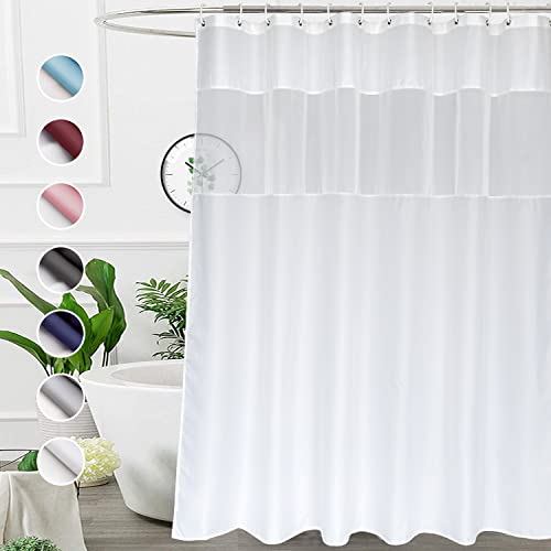 UFRIDAY 72x75 inch White Fabric Shower Curtain for Bathroom,Water Repellency and Machine Washable - 72 by 75 Inches, White
