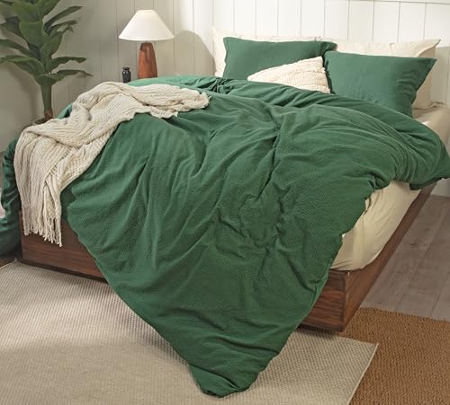 Ruvanti 100% Cotton Waffle Duvet Cover Queen Size Set, 3 Pieces, Frost Green, Ultra Soft Pre-Washed Bedding, Breathable Comforter Cover Set 8 Corner Ties, Button Closure