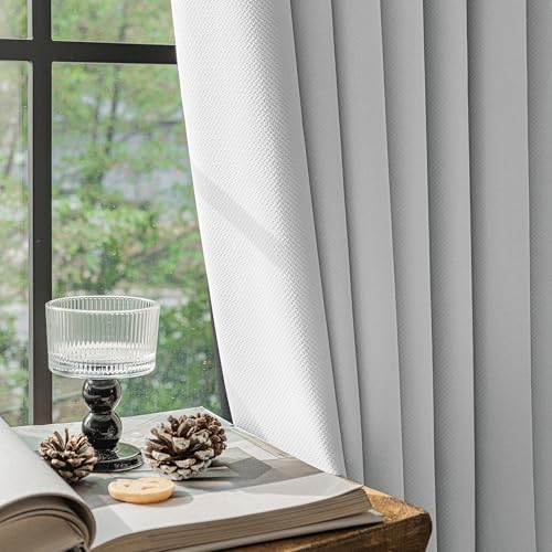 FMFUNCTEX 100% Blackout White Curtains 72 Inch Long Rod Pocket 2 Panels - Black out Drapes, Thermal Insulated Noise Reducing, Rod Pocket, Room Darkening, Window Curtain, for Living Room ,Back Tab