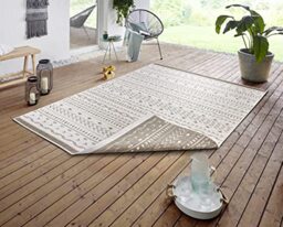 NORTHRUGS Indoor and Outdoor Cuba Rug 120 x 170 cm - Reversible Rug Weatherproof Boho Design Ethnic Pattern Runner for Balcony Patio Garden Conservatory Living Room Rug Waterproof in Linen