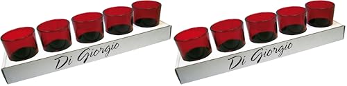 Set of 5 Coloured Glass Tealight Holders - Colour Variation - Modern Design - For Tea Light Candles - Cereria Di Giorgio (Pack of 2)