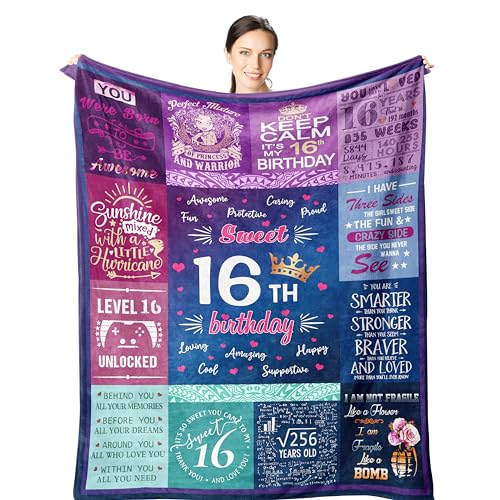 "Wisegem 16th Birthday Gifts for Girls - Sweet 16 Gifts for Girls - 16 Year Old 60""X50"" Blanket for Birthday - Gifts for 16 Year Old Girl - 16th Birthday Gift Ideas - Sweet Sixteen Birthday Decorations"