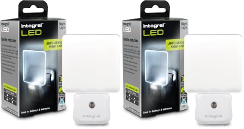 Integral LED Auto Sensor Night Light, Plug in Wall with Dusk to Dawn Photocell for Hallways, Stairs, Bedrooms, Landings, Children’s Room, Baby, Infants Nursery, Kitchen, Acrylic, 0.6 W, 2-Pack