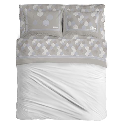 PENSIERI DELICATI Double Bed Set, Flannel, 100% Warm and Soft Cotton, Double 180 x 200 cm, Includes Bottom Sheet, Top Sheet and 2 Pillowcases, Made in Italy, Bologna Beige