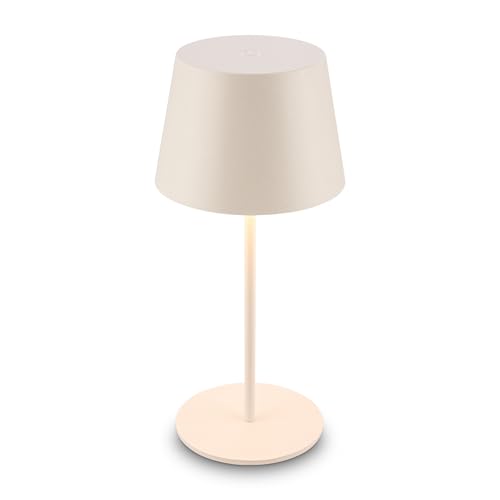 Briloner - Rechargeable LED Table Lamp, Stepless Touch Dimmer, Warm White, IP44, USB-C Charging Cable, Replaceable Battery, Night Light, Bedside Lamps, Battery Lamp, 9,5 x 20,5 cm, Off White