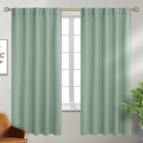 BGment Window Curtains for Bedroom - 63 Inch Rod Pocket and Back Tab Thermal Insulated Room Darkening Curtains for Living Room, 2 Curtain Panels (42 x 63 Inch, Frosty Green)