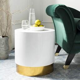 SAFAVIEH Modern Accent Table with Wooden, in White and Gold, 45 X 45 X 45.72