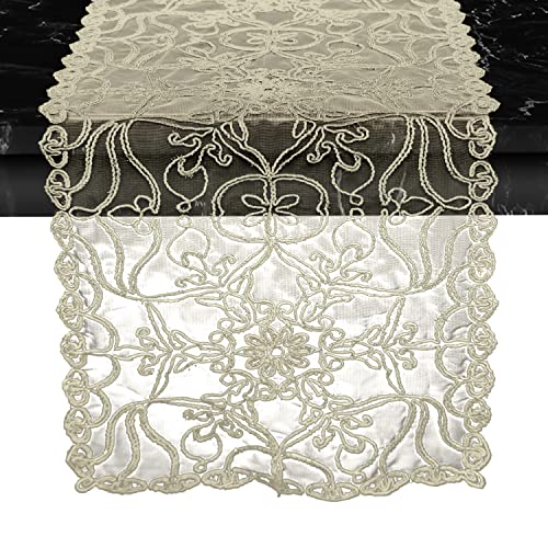Elegant Comfort Embroidery Ingrid Runner-Dresser Scarf for Home Room Lace Like Tabletop, Kitchen Dining Table Decoration for Indoor and Outdoor, 16 X 36 Inch, Gold