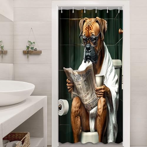 JAWO Funny Shower Curtain for Bathroom Funny Dog Bath Shower Curtain,Cute Dogs Reading Newspaper on Toliet Bathroom Curtain Washable Cloth Kids Shower Curtain Sets with 12 Hooks for Bathroom 60X70