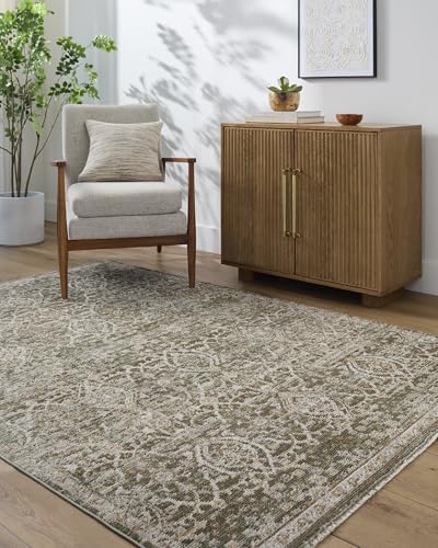 Livabliss x Galey Alix Vintage Area Rug for Living Room 120x170 cm, Bedroom - Scandi Neutral Rugs, Traditional Patterned Boho Style, Natural Easy Care Pile - Large Rug, Olive, Taupe, Brown
