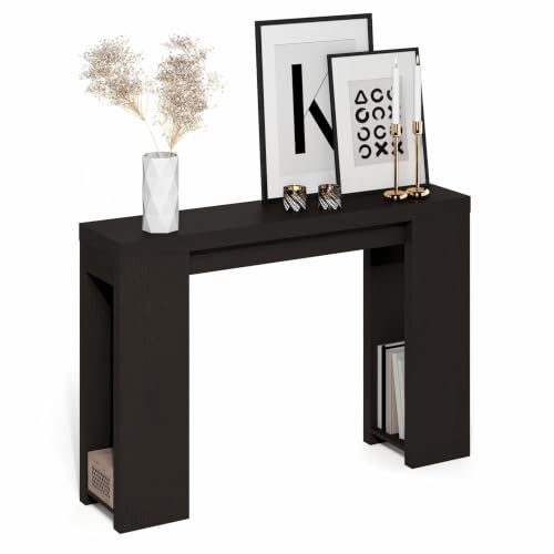Furinno ARA Entryway Table 119.4cm, Narrow Console Table, Sofa Table with Bottom Shelf, Couch Table Behind Sofa, Farmhouse Entryway Table for Entrance, Hallway, Living Room, Black Dark Oak