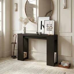 Furinno ARA Entryway Table 119.4cm, Narrow Console Table, Sofa Table with Bottom Shelf, Couch Table Behind Sofa, Farmhouse Entryway Table for Entrance, Hallway, Living Room, Black Dark Oak