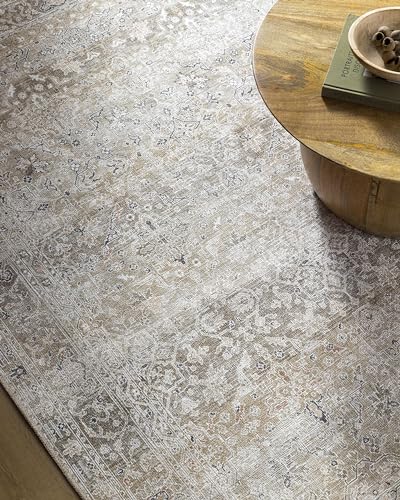 Livabliss x PNW Home's Jordyn Rainier Machine Washable Rug - Vintage Area Rugs Living Room, Large Rug 160x220 cm - Traditional Boho Style, Dining Room, Kitchen, Outdoor, Hallway - Brown, Olive