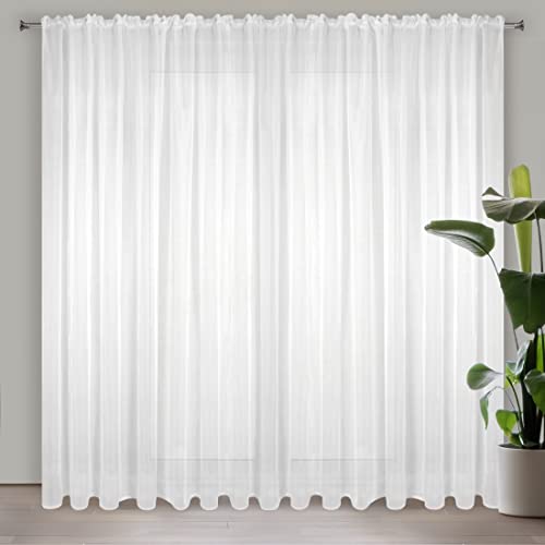 Eurofirany LUCY Voile Curtain, Sheer Curtain with Rufflette Tape - 1 Unit, Bedroom, Living Room, Kitchen, White, 400x270 cm