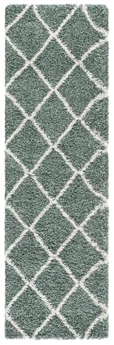 Safavieh Shag Rug for Living Room, Dining Room, Bedroom - Hudson Shag Collection, High Pile, in Ivory and Slate Blue, 69 X 244 cm