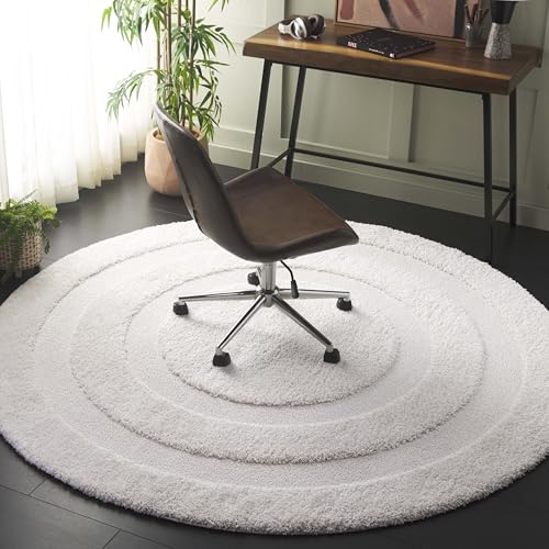 Safavieh Shag Rug for Living Room, Dining Room, Bedroom - Florida Shag Collection, High Pile, in Creme and Creme, 200 x 200 cm