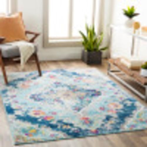 Livabliss Romy Palma Vintage - Area s Living Room 160 cm, Dining Floor, Kitchen, Traditional Multicoloured Boho, Easy Care Pile, Bohemian Round, Blue, Fuchsia, Mustard