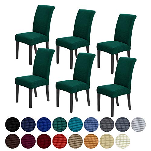 Howhic Chair Covers for Dining Room Set of 6, Stretchy Dining Chair Covers, Textured Jacquard Kitchen Chair Slipcovers, Classy Decor for Home and Banquet (Hunter, 6 Pack)