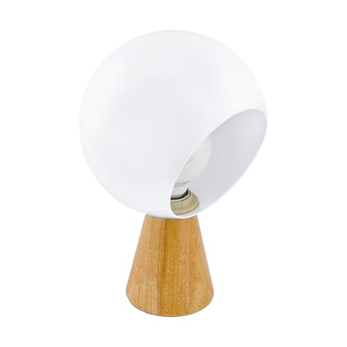 Eglo Mamblas Table Lamp, 1 Bulb, Modern Bedside Lamp Made of Wood, Steel and Plastic, Living Room Lamp in Brown, White, Lamp with Switch, E27 Socket