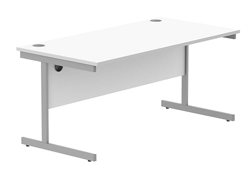 Office Hippo Essentials Rectangular Writing Computer Work Place, Home Office Desk with Cable Port Management, MFC, Arctic White, 160x80cm