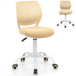 GYMAX Kids Desk Chair, Height Adjustable Study Chairs with PU Casters, Gas Lift, Children Swivel Computer Chair for School Home, Load Capacity 110kg (Yellow)