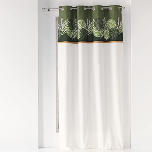 Plain Cotton Curtain with Eyelets 140 x 240 cm with Printed Top and Jute