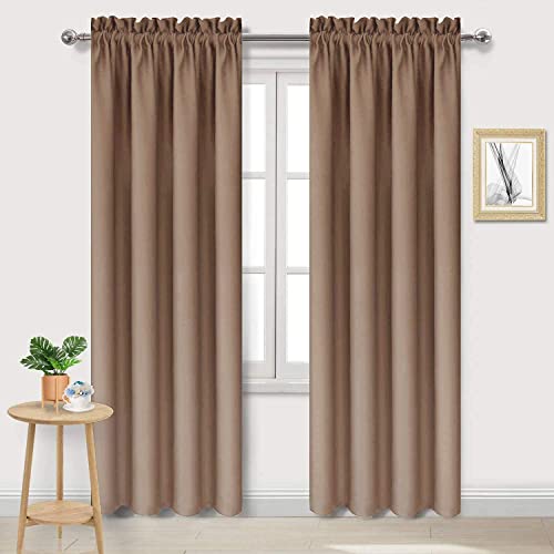 DWCN Blackout Curtains Room Darkening Thermal Insulated Bedroom Curtains Window Curtain Panels, 42 x 84 inches Long, Set of 2 Khaki Rod Pocket Drapes
