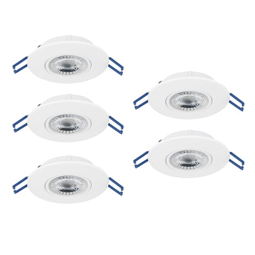 Eglo Set of 5 recessed LED spotlights Zujar, Adjustable Ceiling Lights, White Plastic Lamps, Warm White Lighting, Ø 9 cm