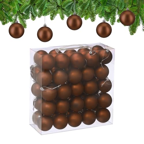 Relaxdays Christmas Baubles, Set of 50, Tree Ornaments, Holiday Decorations, Plastic, Shatterproof, 6 cm, Matte, Brown