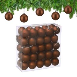 Relaxdays Christmas Baubles, Set of 50, Tree Ornaments, Holiday Decorations, Plastic, Shatterproof, 6 cm, Matte, Brown