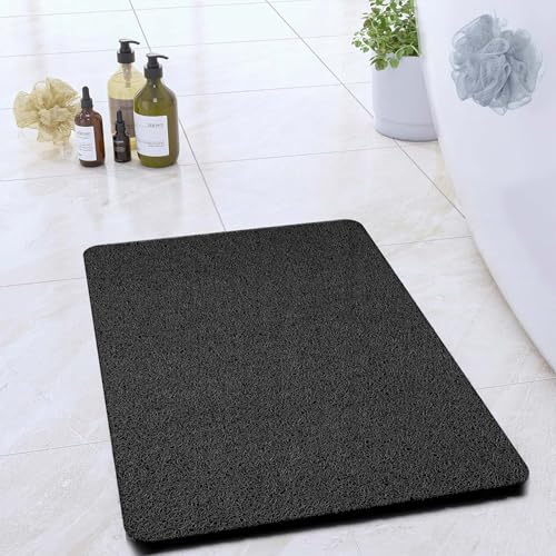 COSYLAND Non-Slip Shower Mat, 40 x 60 cm Bath Mat Non-Slip with Drain, Soft PVC Loofah Non-Slip Shower Mat, Quick Non-Slip Bath Mat, Black