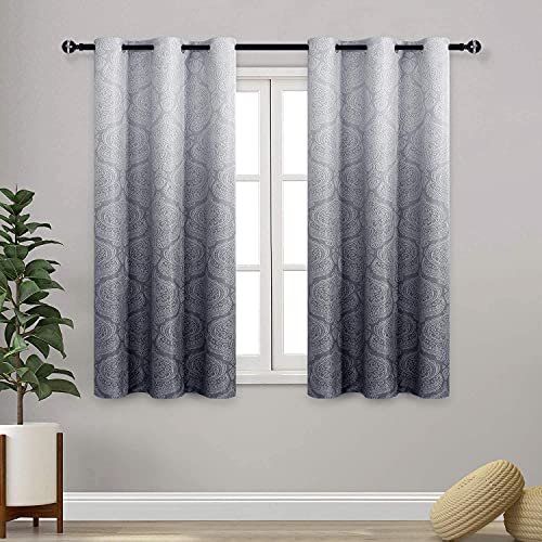 DWCN Grey Ombre Short Curtains for Kitchen - Patterned Thermal Insulated Blackout Room Darkening Energy Saving Curtains for Living Room, Set of 2 Window Curtain Panels, 46 x 54 Inches Long, Grey