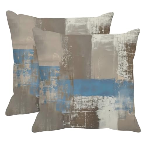 Britimes Throw Pillow Covers Modern Home Art Decor, 20 x 20 Inches Set of 2 Abstract Oil Painting Pillowcases for Bedroom, Living Room, Cushion Couch Sofa, Abstract Grey Blue Brown