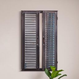 "MirrorOutlet The Kirkby - Dark Metal Rustic Framed Rectangle Wall Mirror with Opening Doors 46"" X 36"" (117CM X 90CM max). Closed doors 36"" X 24"" (90cm X 60cm), Bronze"