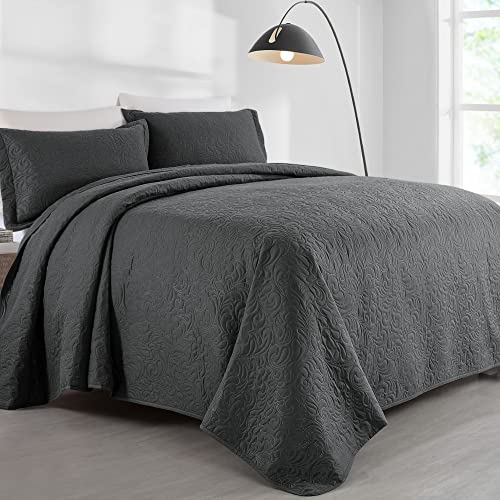HOMBYS Alaska King 132x 120 Bedspread Coverlet Set, 3 Piece Lightweight Oversized King Quilt Bedding Set with Matching Shams, Grey