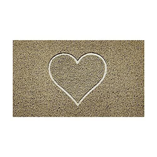 Nicoman Embossed Spaghetti Door Mat Dirt-Trapper Jet-Washable Doormat 70x43cm (Beige, HEART Shape) - Use on Carpet ONLY